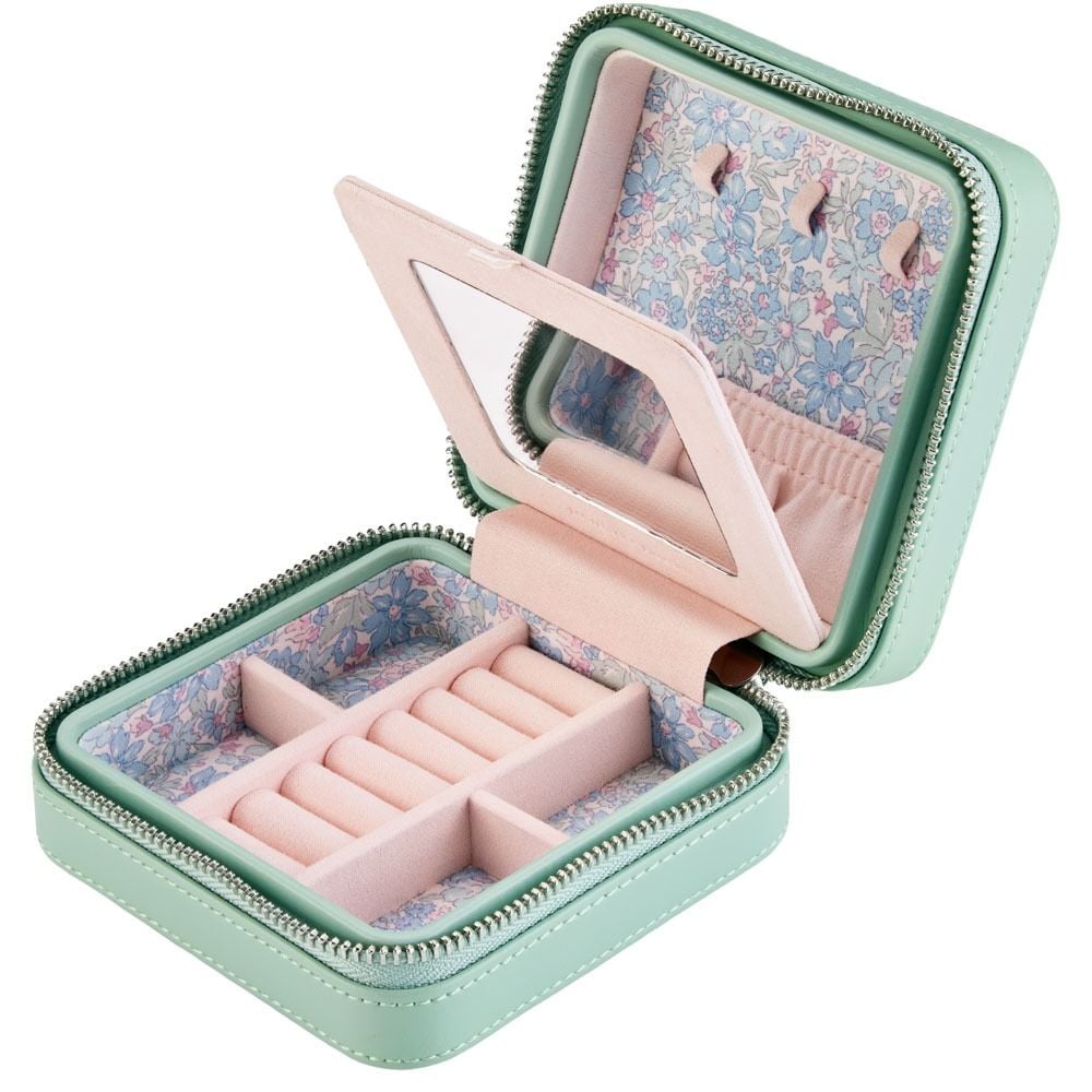 WOLF X LIBERTY Julia Interior Print Small Travel Jewellery Zip Case - Sage Green - ONLINE EXCLUSIVE - Michael Jones Jeweller