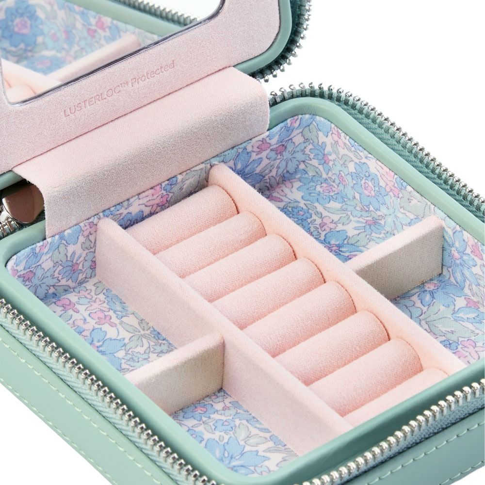 WOLF X LIBERTY Julia Interior Print Small Travel Jewellery Zip Case - Sage Green- ONLINE EXCLUSIVE - Michael Jones Jeweller