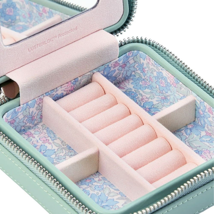 WOLF X LIBERTY Julia Interior Print Small Travel Jewellery Zip Case - Sage Green- ONLINE EXCLUSIVE