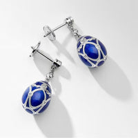 Fabergé Heritage Forever Palais Egg Drop Earrings 18ct White Gold Royal Blue Guilloché Enamel