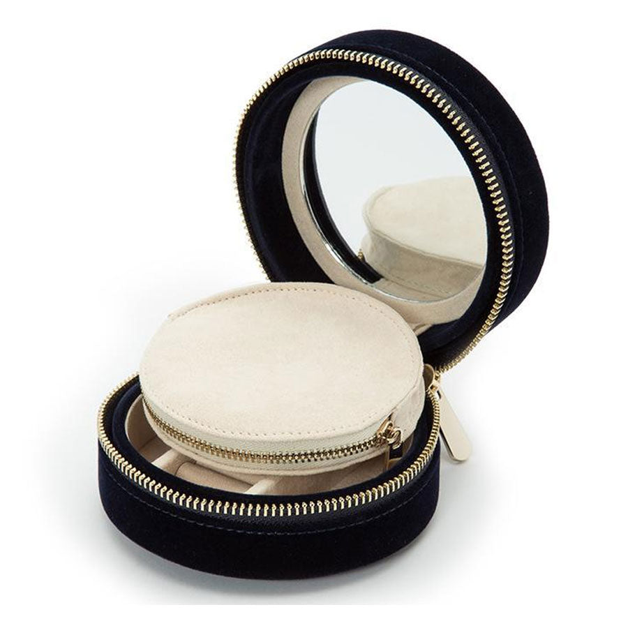 WOLF Zoe Indigo Round Travel Zip JewelleryCase - Michael Jones Jeweller
