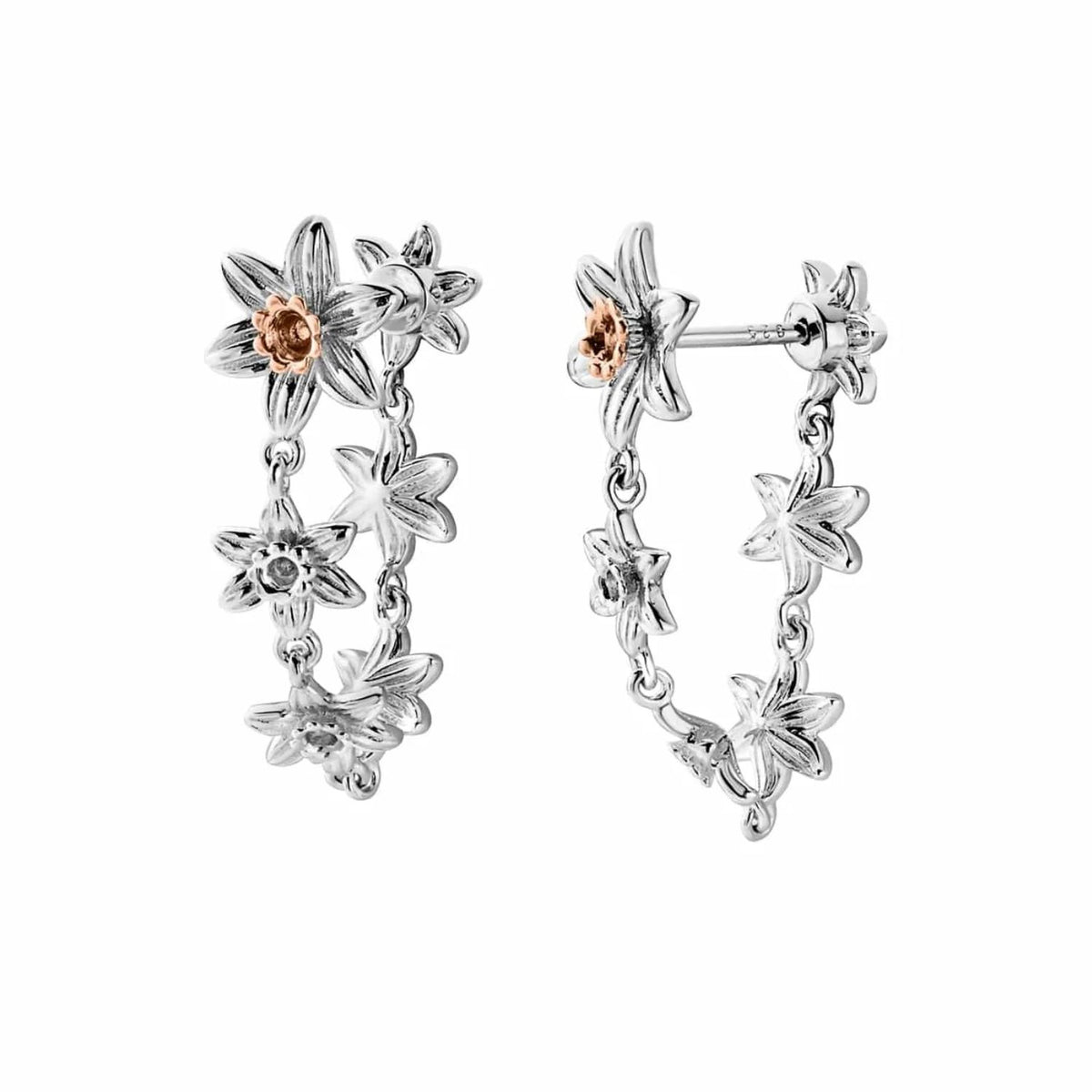 Clogau Nature's Wonder Sterling Silver Daffodil Drop-Hoop Earrings 3SDAF830 - Michael Jones Jeweller