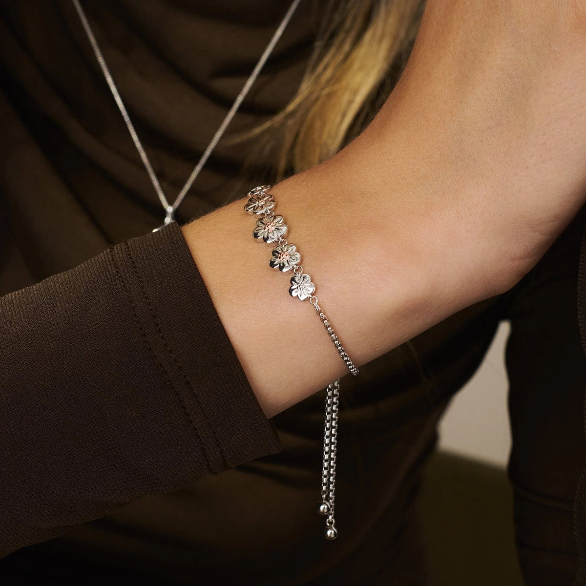 Clogau Nature's Wonder Sterling Silver Forget-Me-Not Adjustable Bracelet 3SFMN904 - Michael Jones Jeweller