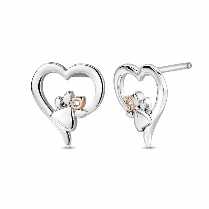 Clogau Paw Prints Sterling Silver Heart Stud Earrings with Topaz 3SPMH854