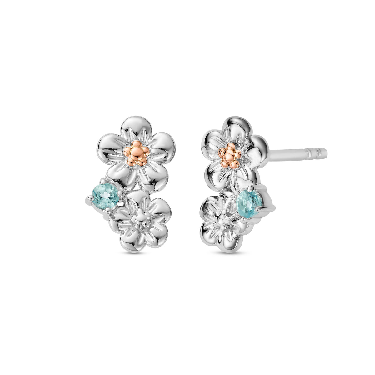 Clogau Nature's Wonder Sterling Silver Forget-Me-Not Cluster Stud Earrings with Swiss Blue Topaz 3SNWO1009 - Michael Jones Jeweller