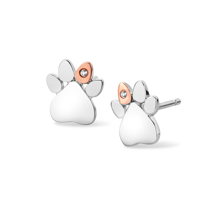 Clogau Paw Prints Sterling Silver Stud Earrings with Topaz 3SPWP0616