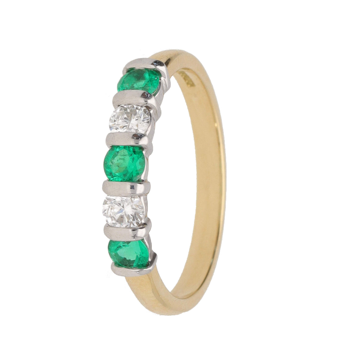 Emerald and Diamond 18ct Yellow Gold Half Eternity Ring (N) - Michael Jones Jeweller