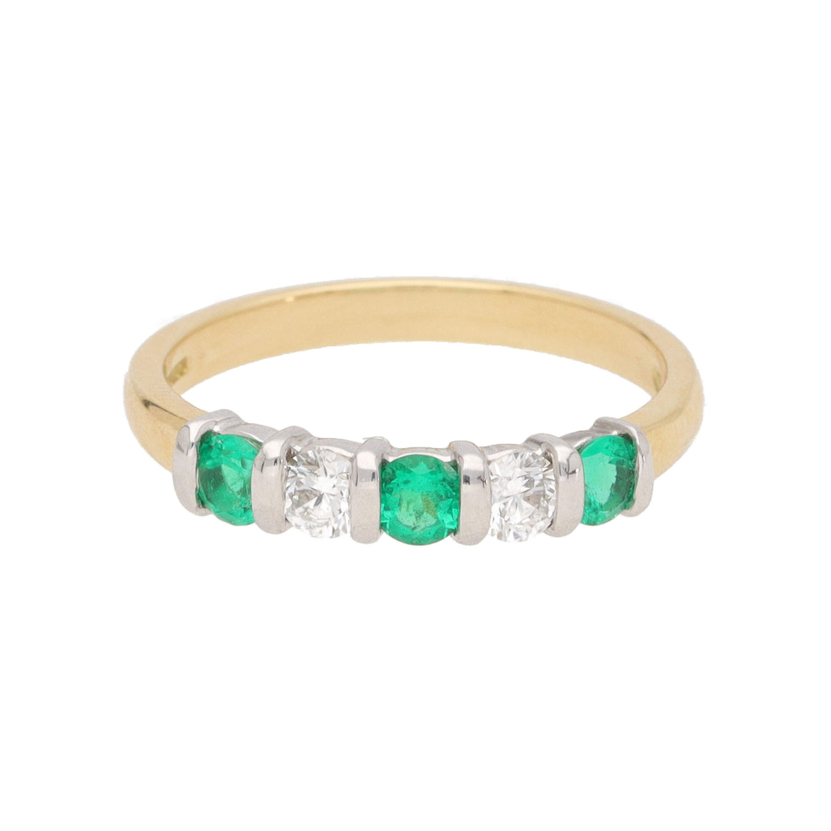 Emerald and Diamond 18ct Yellow Gold Half Eternity Ring (N) - Michael Jones Jeweller