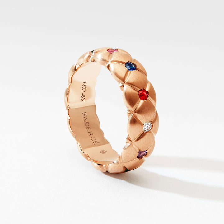 Fabergé Treillage Brushed Rose Gold & Multicoloured Gemstone Set Ring (N)