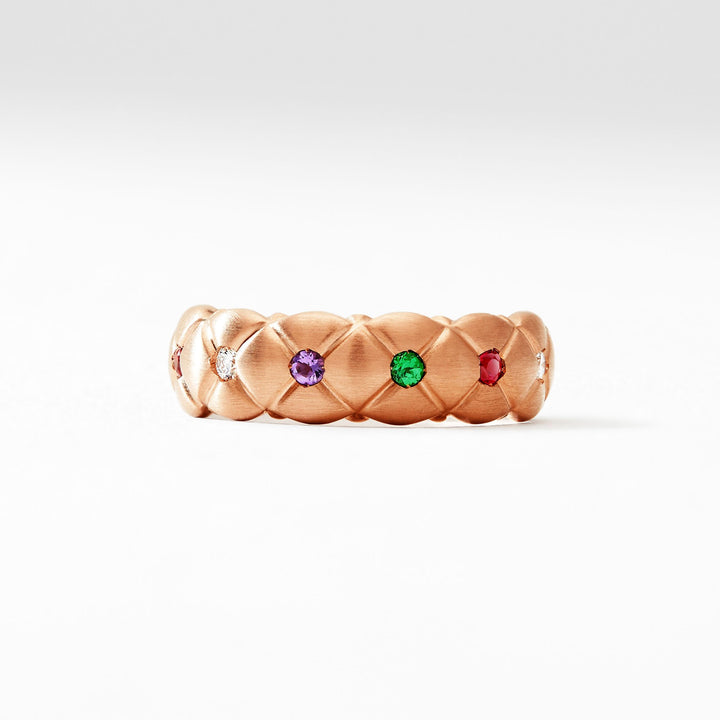 Fabergé Treillage Brushed Rose Gold & Multicoloured Gemstone Set Ring (N)