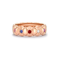 Fabergé Treillage Brushed Rose Gold & Multicoloured Gemstone Set Ring (N)