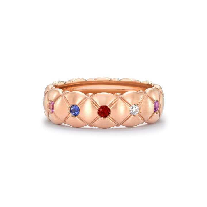 Fabergé Treillage Brushed Rose Gold & Multicoloured Gemstone Set Ring (N)
