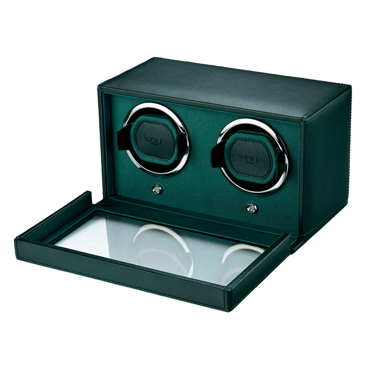 Wolf Cub Green Double Watch Winder with Cover