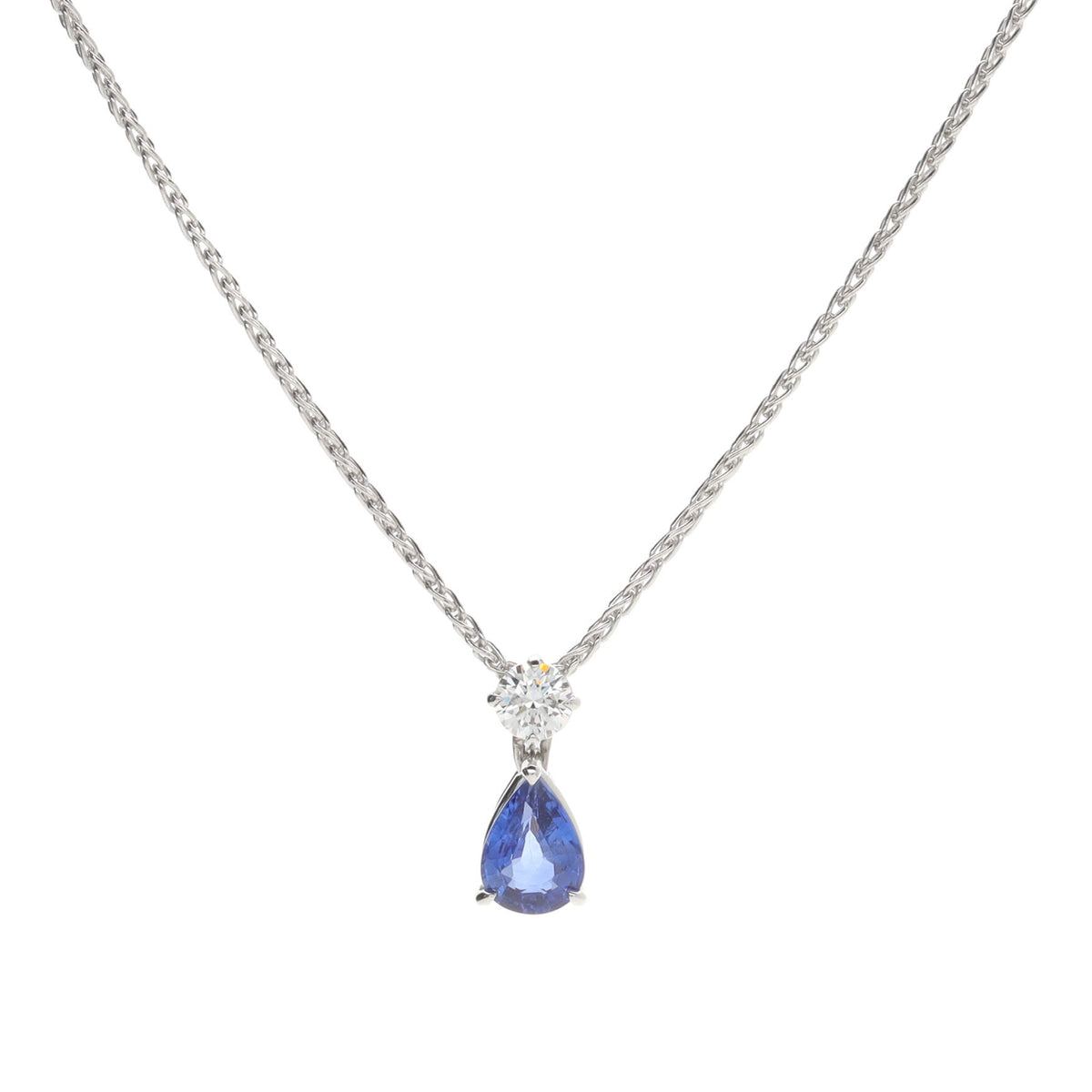 Sapphire and Diamond 18ct White Gold Pear Cut Necklace - Michael Jones Jeweller