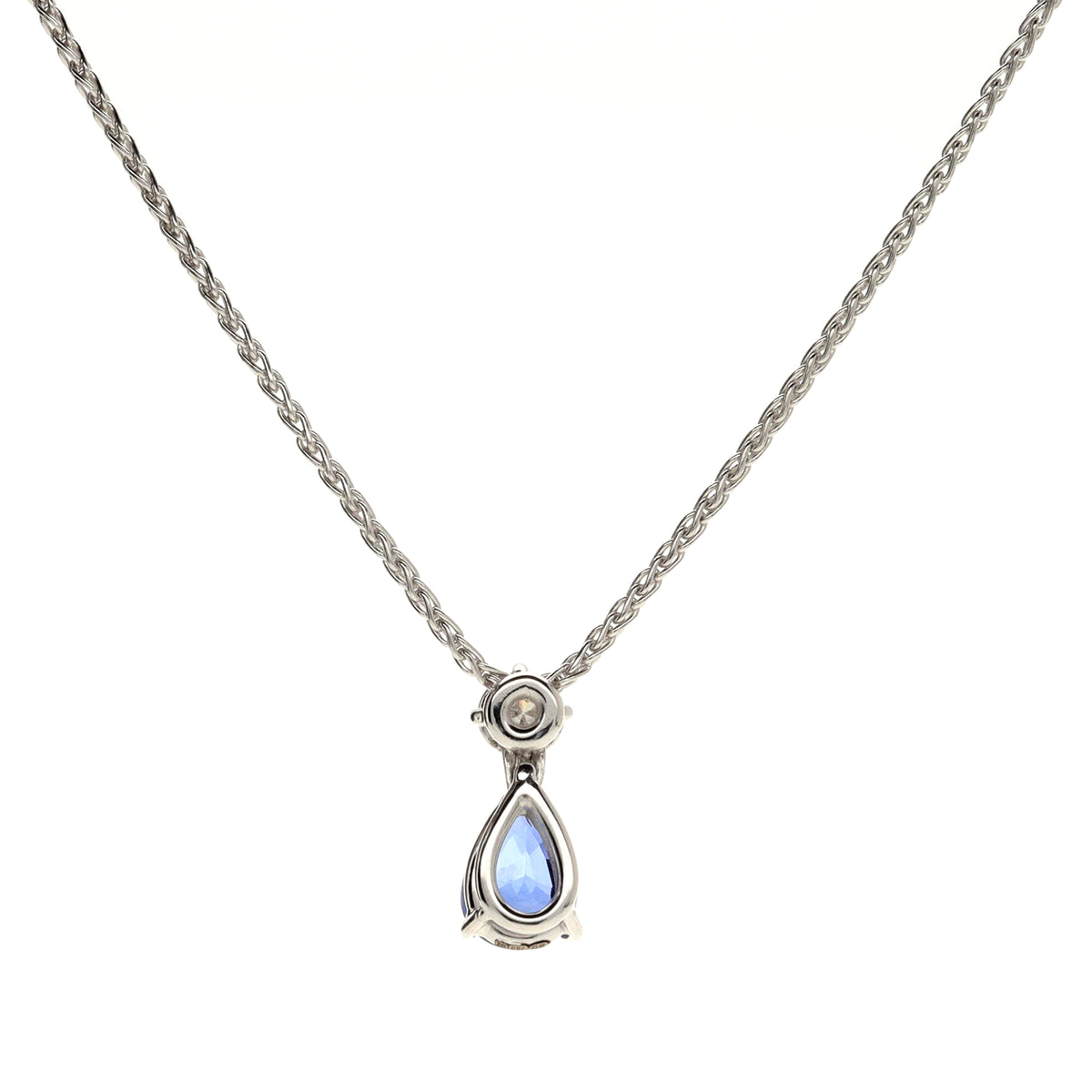 Sapphire and Diamond 18ct White Gold Pear Cut Necklace - Michael Jones Jeweller