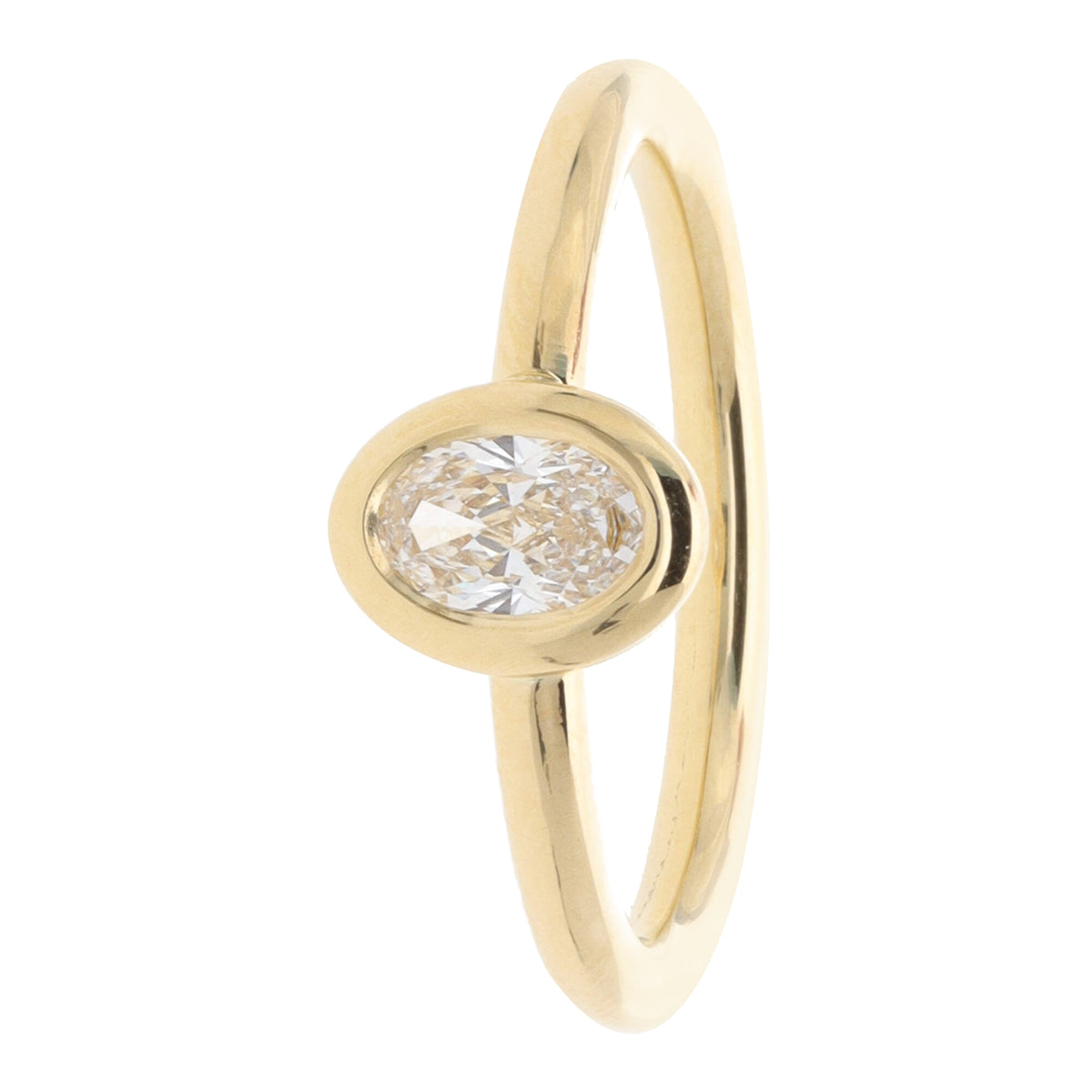 Diamond 0.37ct Oval Cut 18ct Yellow Gold Collar Set Ring - Michael Jones Jeweller
