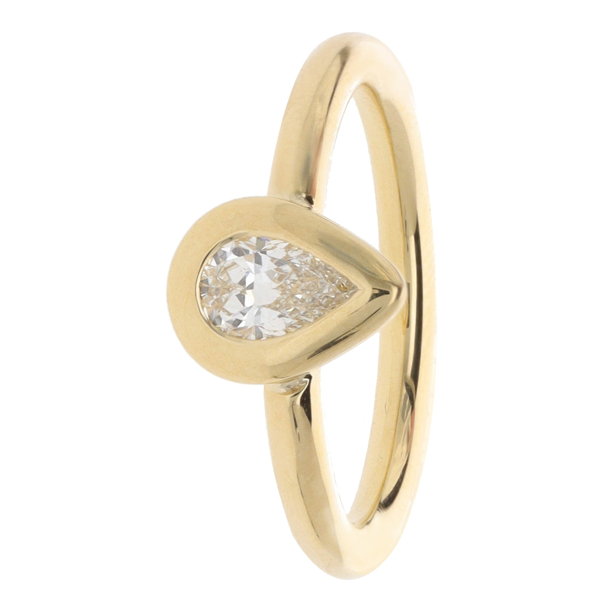 Diamond 0.37ct Pear Cut 18ct Yellow Gold Collar Set Ring - Michael Jones Jeweller