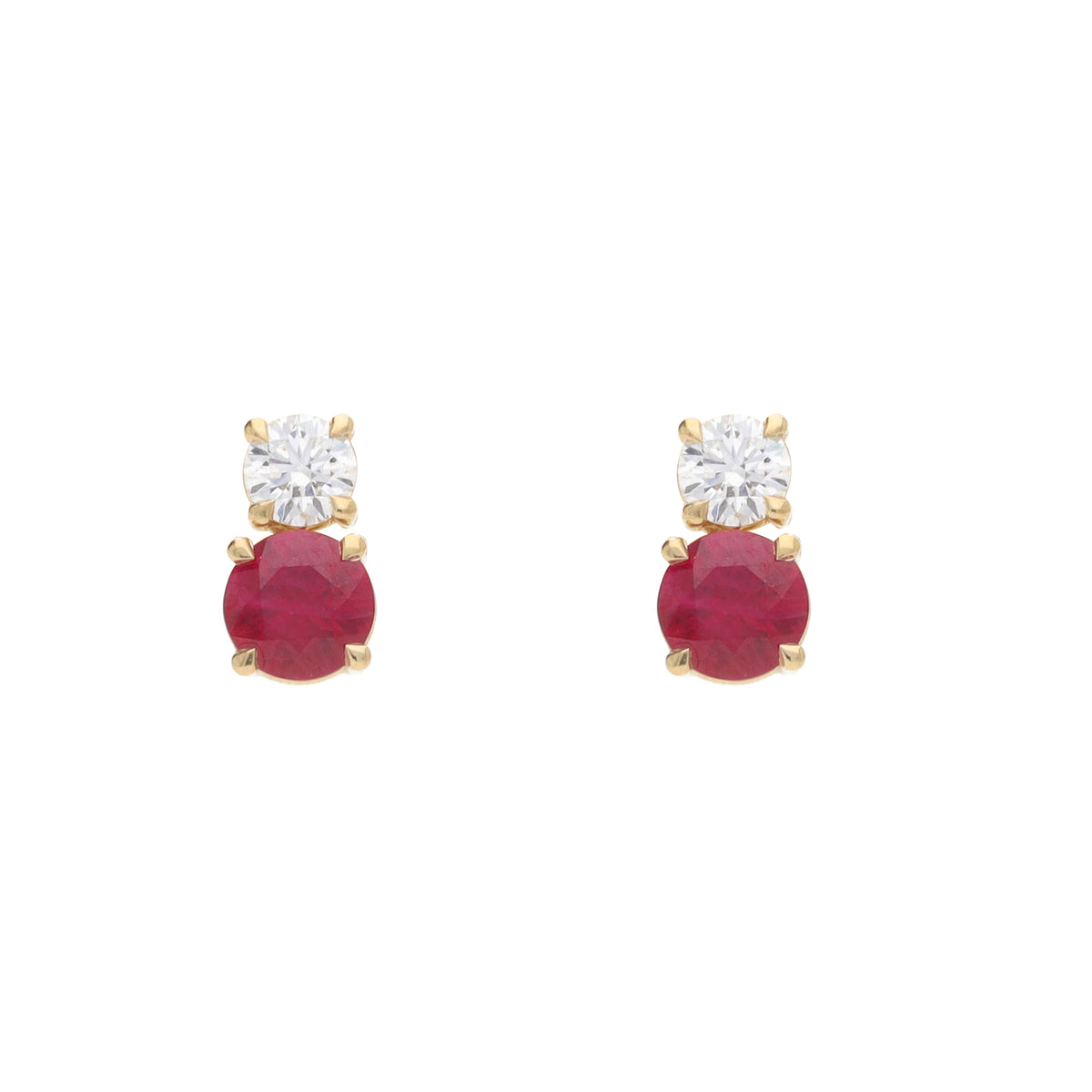 Ruby and Diamond 18ct Yellow Gold Stud Earrings - Michael Jones Jeweller