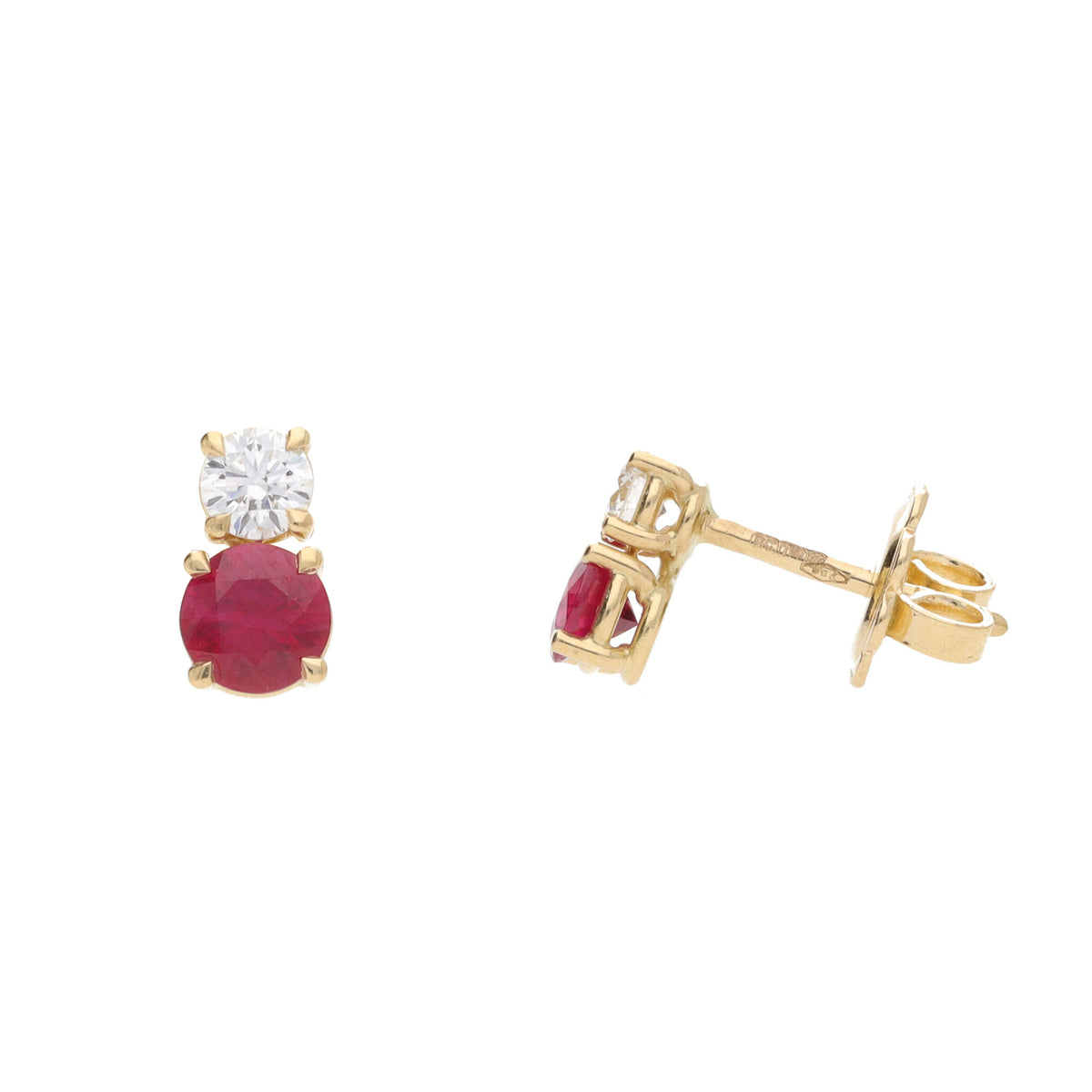Ruby and Diamond 18ct Yellow Gold Stud Earrings - Michael Jones Jeweller