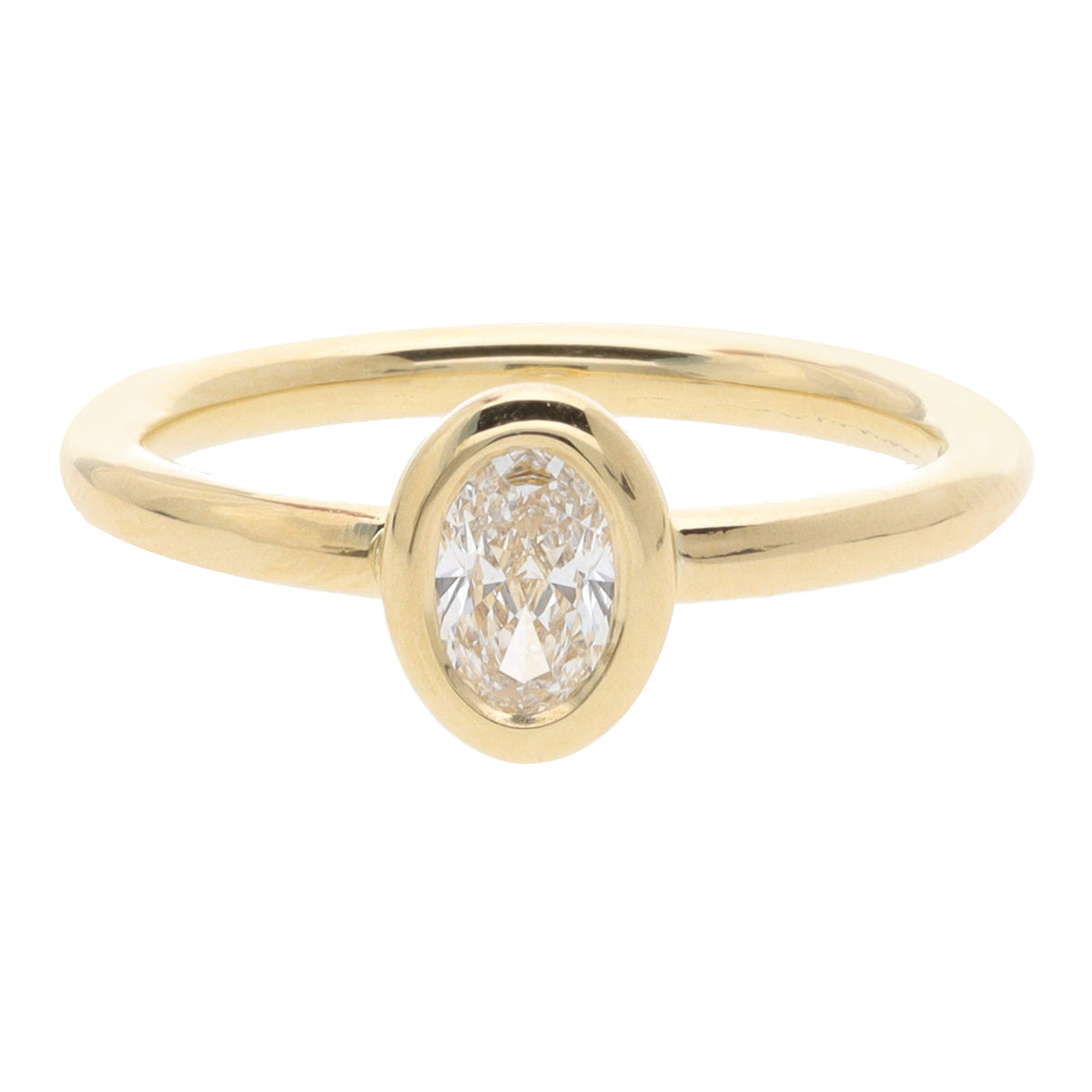 Diamond 0.37ct Oval Cut 18ct Yellow Gold Collar Set Ring - Michael Jones Jeweller