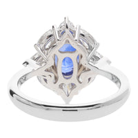Blue Sapphire and Pear Cut Diamond 18ct White Gold Oval Cluster Ring - Michael Jones Jeweller