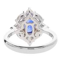 Blue Sapphire and Pear Cut Diamond 18ct White Gold Oval Cluster Ring
