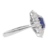 Blue Sapphire and Pear Cut Diamond 18ct White Gold Oval Cluster Ring - Michael Jones Jeweller