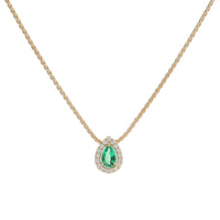 Emerald and Diamond 18ct Yellow Gold Pear Cut Cluster Necklace - Michael Jones Jeweller