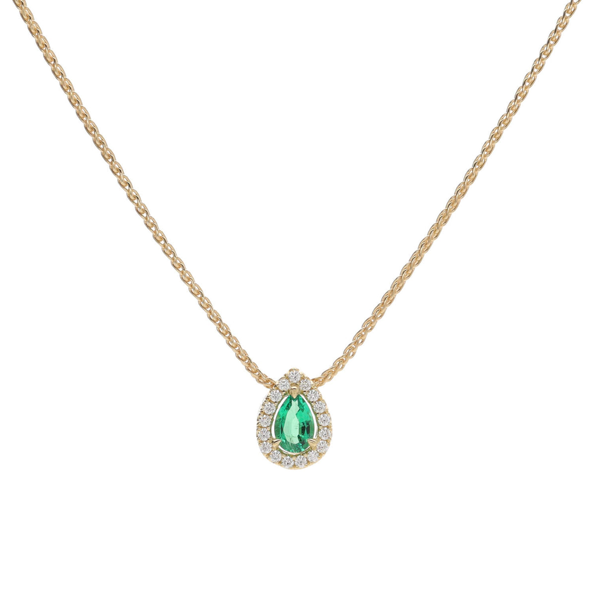 Emerald and Diamond 18ct Yellow Gold Pear Cut Cluster Necklace - Michael Jones Jeweller