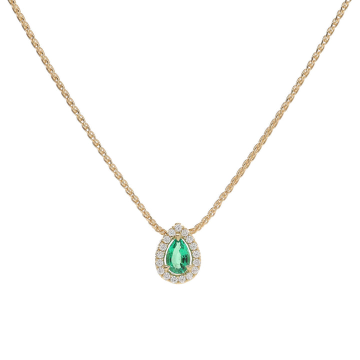 Emerald and Diamond 18ct Yellow Gold Pear Cut Cluster Necklace