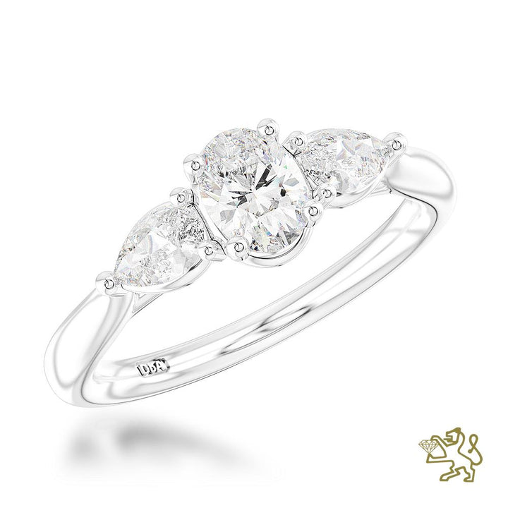 Florentine Oval Three Stone 0.30ct E SI1 Diamond Platinum Ring - Michael Jones Jeweller