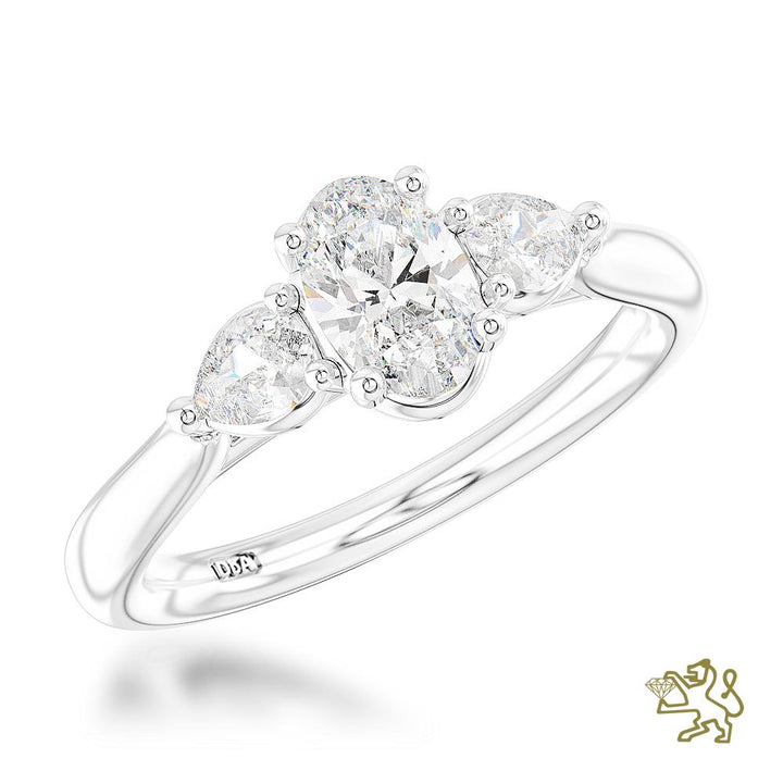 Florentine Oval Three Stone 0.50ct F SI1 Diamond Platinum Ring