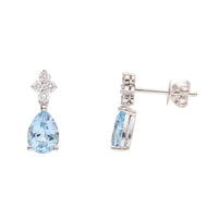 Aquamarine and Diamond 18ct White Gold Drop Earrings - Michael Jones Jeweller