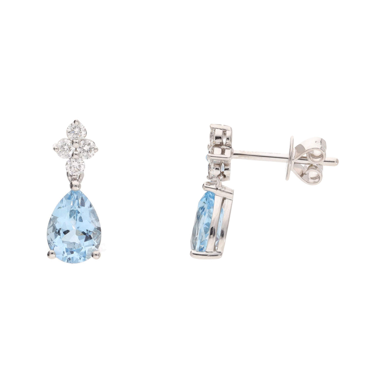 Aquamarine and Diamond 18ct White Gold Drop Earrings - Michael Jones Jeweller