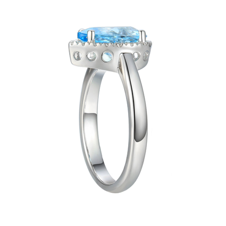 Amore Pear Cut Blue Topaz and CZ Silver Ring (N)