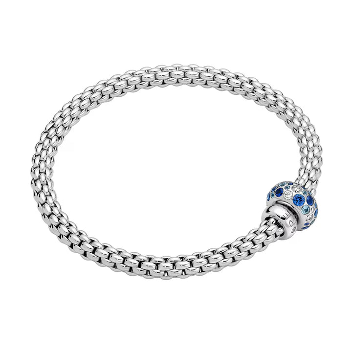 FOPE Flex'it Solo 18ct White Gold Sapphire and 0.28ct Diamond Set Bracelet Medium