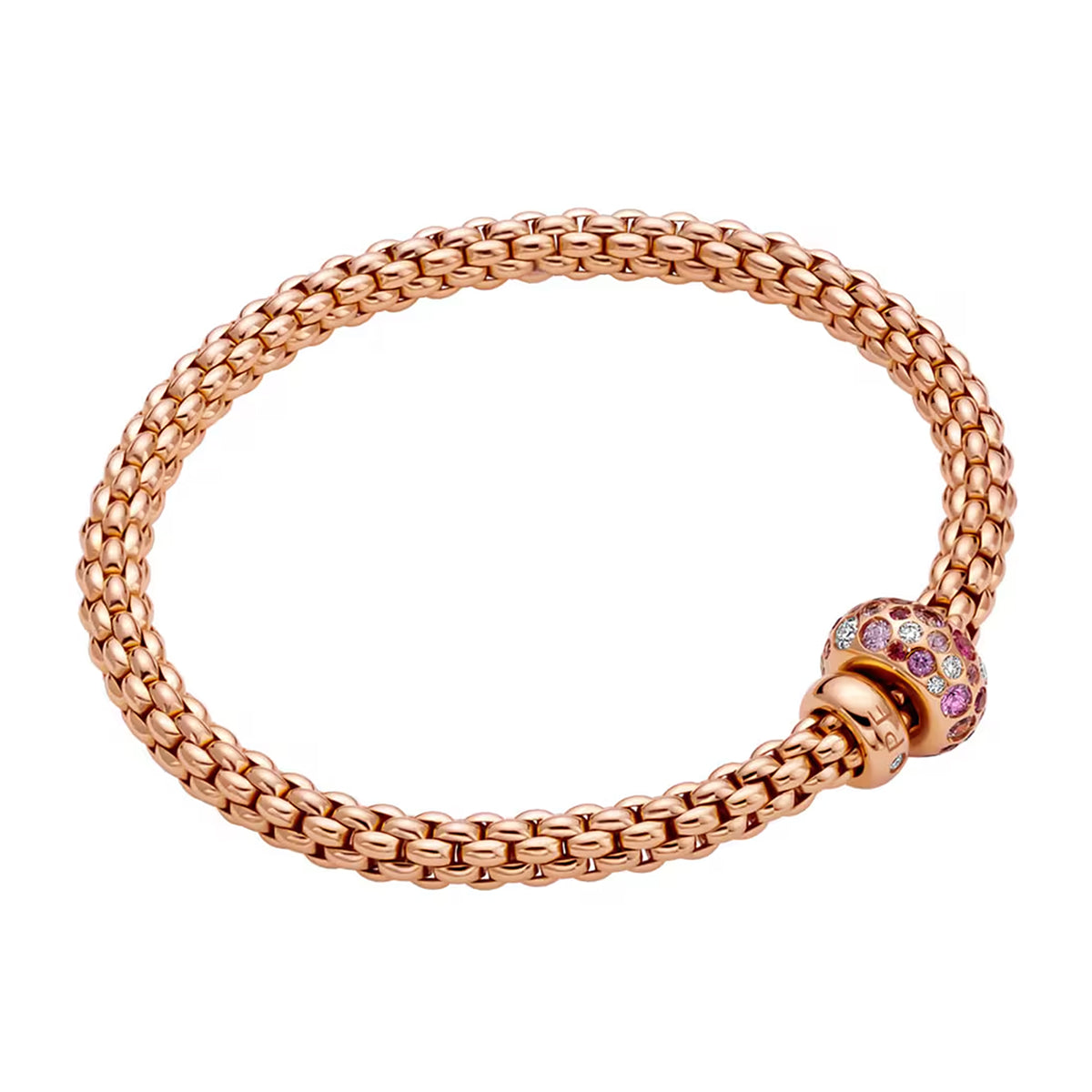 FOPE Flex'it Solo 18ct Rose Gold Pink Sapphire and 0.28ct Diamond Set Bracelet Medium - Michael Jones Jeweller