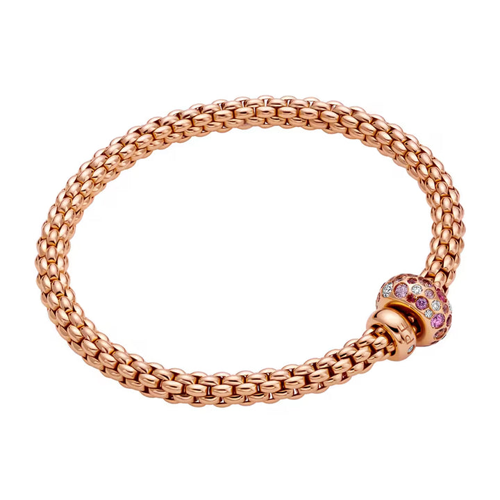FOPE Flex'it Solo 18ct Rose Gold Pink Sapphire and 0.28ct Diamond Set Bracelet Medium - Michael Jones Jeweller