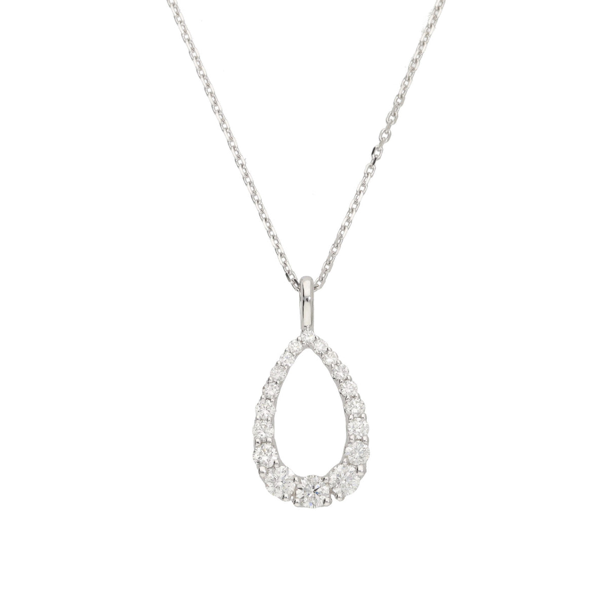 Diamond 0.58ct Graduated Teardrop 18ct White Gold Necklace - Michael Jones Jeweller