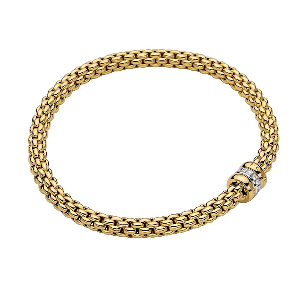 FOPE Flex'it Solo 18ct Yellow and White Gold 0.10ct Diamond Set Bracelet Medium