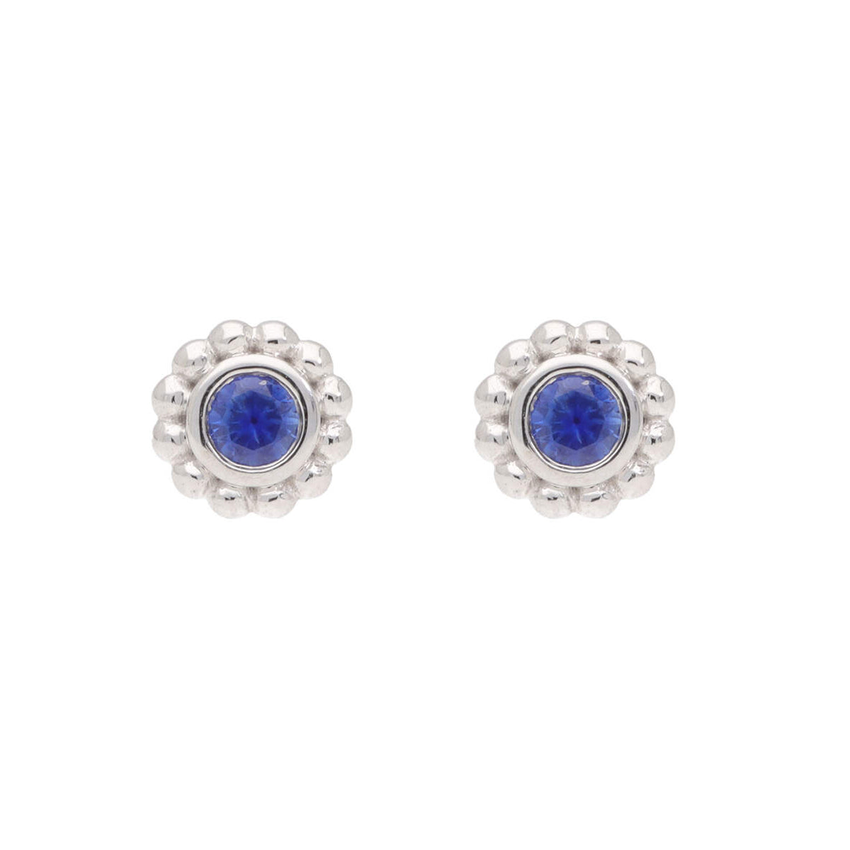 Blue Sapphire 18ct White Gold Beaded Stud Earrings - Michael Jones Jeweller