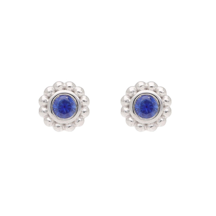 Blue Sapphire 18ct White Gold Beaded Stud Earrings