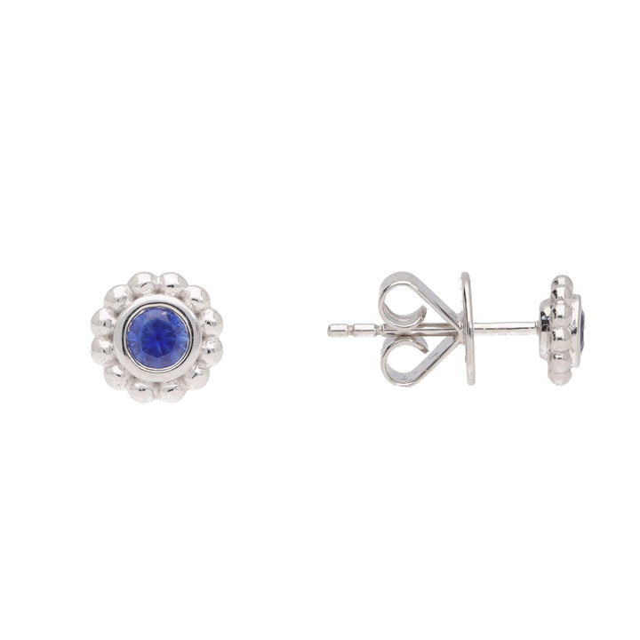 Blue Sapphire 18ct White Gold Beaded Stud Earrings