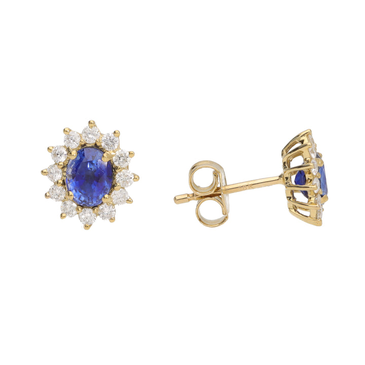Sapphire and Diamond 18ct Yellow Gold Oval Cluster Stud Earrings