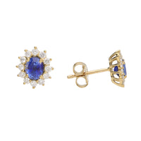 Sapphire and Diamond 18ct Yellow Gold Oval Cluster Stud Earrings