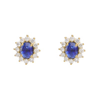 Sapphire and Diamond 18ct Yellow Gold Oval Cluster Stud Earrings - Michael Jones Jeweller