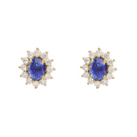 Sapphire and Diamond 18ct Yellow Gold Oval Cluster Stud Earrings