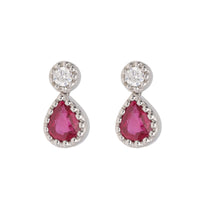 Ruby and Diamond 18ct White Gold Pear Shape Drop Earrings - Michael Jones Jeweller