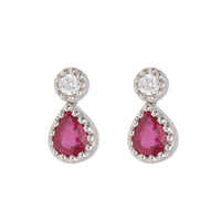 Ruby and Diamond 18ct White Gold Pear Shape Drop Earrings
