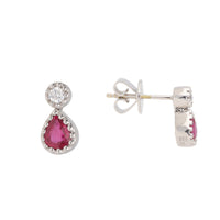 Ruby and Diamond 18ct White Gold Pear Shape Drop Earrings - Michael Jones Jeweller
